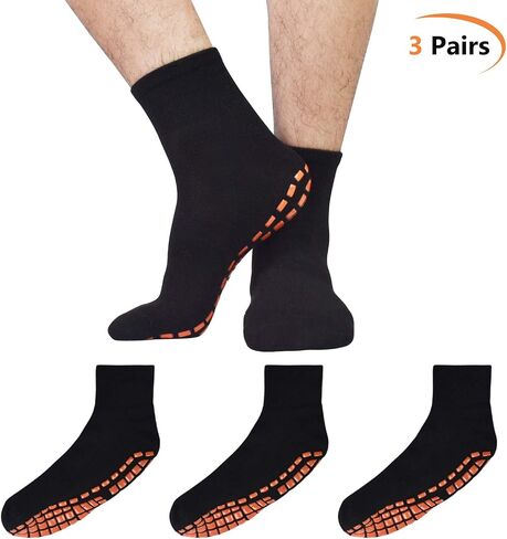 GRPSKCOS Non Slip Socks for Men House Socks with Grips 3 Pairs Anti-Skid Yoga Pilates Tile Wood Floors Hospital Slipper Socks in Saudi Arabia