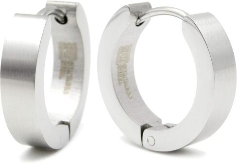 Pair Stainless Steel Hoop Huggy Earrings Black Silver 16mm in Kuwait