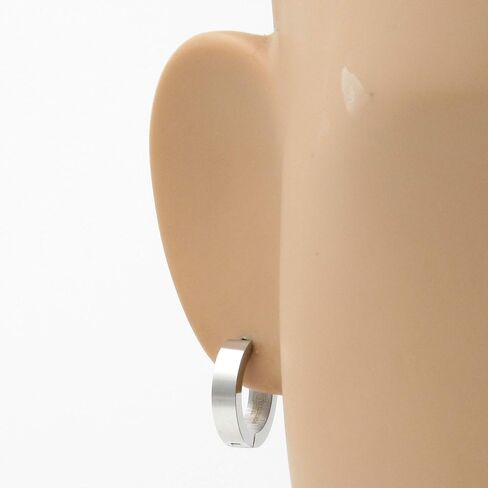 Pair Stainless Steel Hoop Huggy Earrings Black Silver 16mm in Kuwait