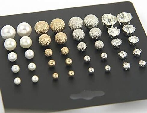 20 Pairs Stud Earrings Crystal Pearl Earring Set Ear Stud Jewelry for Girls Women Men Silver and Gold for Christmas Gifts in Saudi Arabia