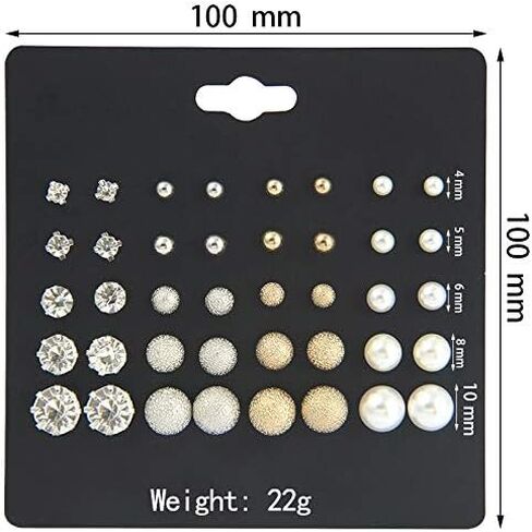 20 Pairs Stud Earrings Crystal Pearl Earring Set Ear Stud Jewelry for Girls Women Men Silver and Gold for Christmas Gifts in Saudi Arabia