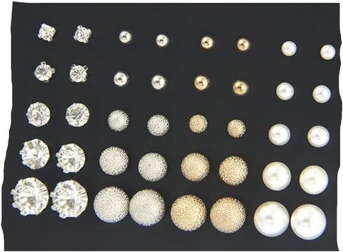 20 Pairs Stud Earrings Crystal Pearl Earring Set Ear Stud Jewelry for Girls Women Men Silver and Gold for Christmas Gifts in Saudi Arabia