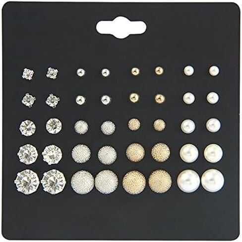 20 Pairs Stud Earrings Crystal Pearl Earring Set Ear Stud Jewelry for Girls Women Men Silver and Gold for Christmas Gifts in Saudi Arabia