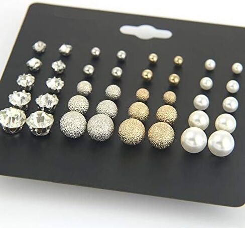 20 Pairs Stud Earrings Crystal Pearl Earring Set Ear Stud Jewelry for Girls Women Men Silver and Gold for Christmas Gifts in Saudi Arabia