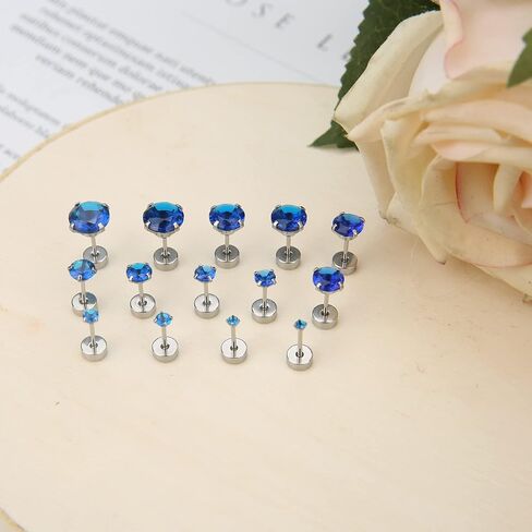 MJust 7 Pairs Stainless Steel Earrings 20G Cartilage Earrings Stud Hypoallergenic Cubic Zirconia Barbell Earring Set Flatback Earrings for Women Men 2MM-8MM in Saudi Arabia