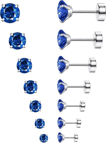 MJust 7 Pairs Stainless Steel Earrings 20G Cartilage Earrings Stud Hypoallergenic Cubic Zirconia Barbell Earring Set Flatback Earrings for Women Men 2MM-8MM in Saudi Arabia