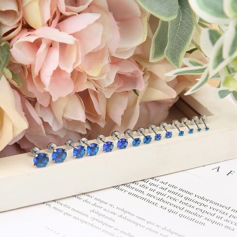 MJust 7 Pairs Stainless Steel Earrings 20G Cartilage Earrings Stud Hypoallergenic Cubic Zirconia Barbell Earring Set Flatback Earrings for Women Men 2MM-8MM in Saudi Arabia