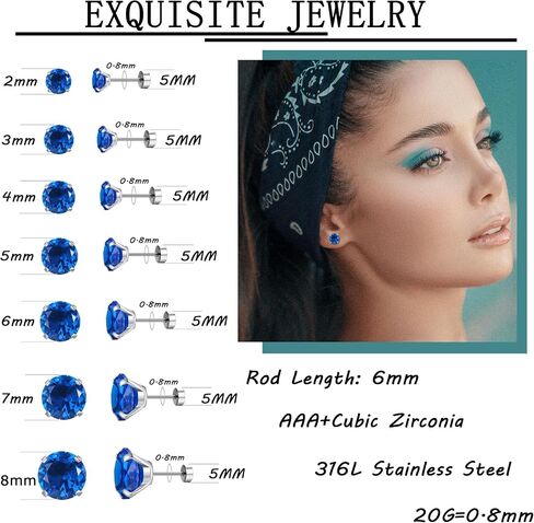 MJust 7 Pairs Stainless Steel Earrings 20G Cartilage Earrings Stud Hypoallergenic Cubic Zirconia Barbell Earring Set Flatback Earrings for Women Men 2MM-8MM in Saudi Arabia