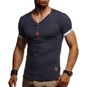 LEIF NELSON Men's Modern Basic T-Shirt with Buttons Shortsleeve Sweatshirt Polo Sweater Jacket Slim Fit LN1390 in Kuwait