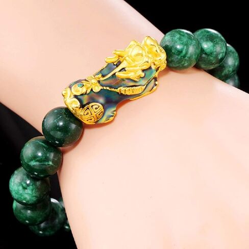 Abitoncc 14K Plated 12 mm Feng Shui Men Bracelet Pixiu Piyao Color Change Black Bead Lucky Bracelet Bangle Wristband Women Girl Boy in Saudi Arabia