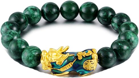 Abitoncc 14K Plated 12 mm Feng Shui Men Bracelet Pixiu Piyao Color Change Black Bead Lucky Bracelet Bangle Wristband Women Girl Boy in Saudi Arabia