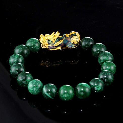 Abitoncc 14K Plated 12 mm Feng Shui Men Bracelet Pixiu Piyao Color Change Black Bead Lucky Bracelet Bangle Wristband Women Girl Boy in Saudi Arabia