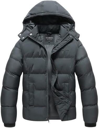 YEABEDA Mens Winter Outdoor Coat, Heavy Weight Hooded Puffer Jacket, Windbreaker for Men in Saudi Arabia