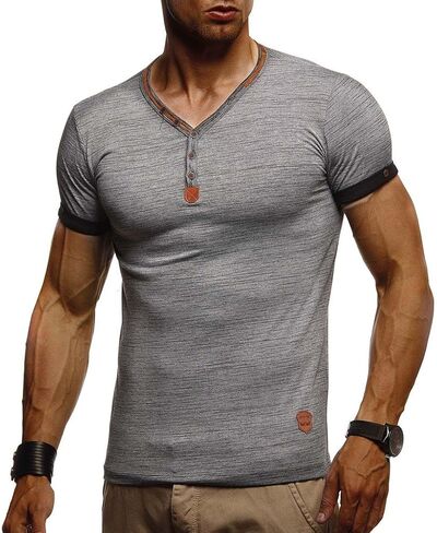 LEIF NELSON Men's Modern Basic T-Shirt with Buttons Shortsleeve Sweatshirt Polo Sweater Jacket Slim Fit LN1390 in Saudi Arabia