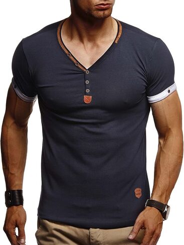 LEIF NELSON Men's Modern Basic T-Shirt with Buttons Shortsleeve Sweatshirt Polo Sweater Jacket Slim Fit LN1390 in Kuwait