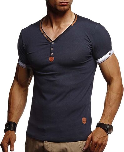 LEIF NELSON Men's Modern Basic T-Shirt with Buttons Shortsleeve Sweatshirt Polo Sweater Jacket Slim Fit LN1390 in Kuwait