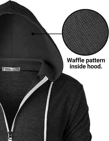 Mens Slim Fit Long Sleeve Lightweight Zip-up Hoodie Mixed Waffle Knit with Kangaroo Pocket in Saudi Arabia