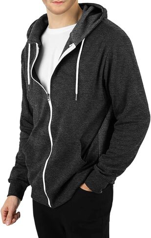 Mens Slim Fit Long Sleeve Lightweight Zip-up Hoodie Mixed Waffle Knit with Kangaroo Pocket in Saudi Arabia
