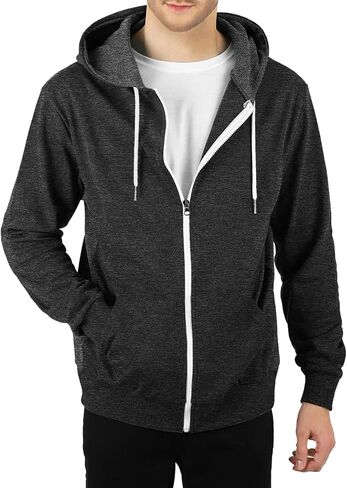 Mens Slim Fit Long Sleeve Lightweight Zip-up Hoodie Mixed Waffle Knit with Kangaroo Pocket in Saudi Arabia