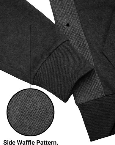 Mens Slim Fit Long Sleeve Lightweight Zip-up Hoodie Mixed Waffle Knit with Kangaroo Pocket in Saudi Arabia
