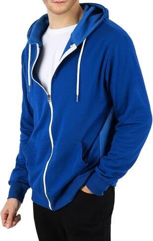 Mens Slim Fit Long Sleeve Lightweight Zip-up Hoodie Mixed Waffle Knit with Kangaroo Pocket in Saudi Arabia