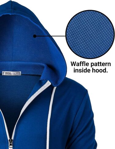 Mens Slim Fit Long Sleeve Lightweight Zip-up Hoodie Mixed Waffle Knit with Kangaroo Pocket in Saudi Arabia