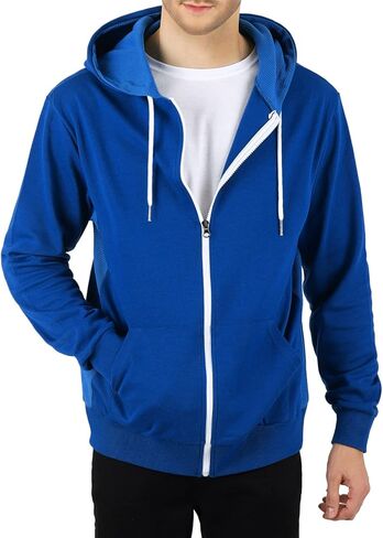 Mens Slim Fit Long Sleeve Lightweight Zip-up Hoodie Mixed Waffle Knit with Kangaroo Pocket in Saudi Arabia
