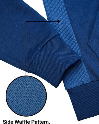 Mens Slim Fit Long Sleeve Lightweight Zip-up Hoodie Mixed Waffle Knit with Kangaroo Pocket in Saudi Arabia