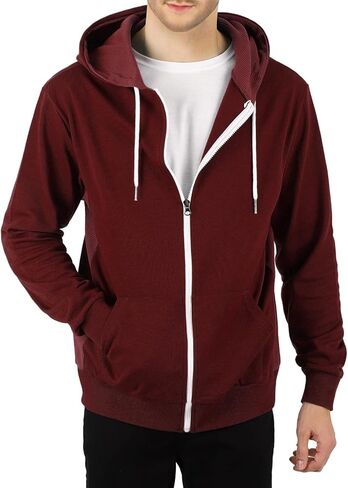 Mens Slim Fit Long Sleeve Lightweight Zip-up Hoodie Mixed Waffle Knit with Kangaroo Pocket in Saudi Arabia