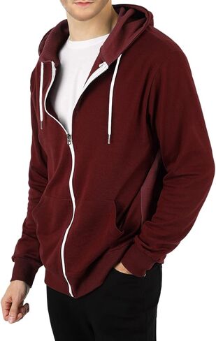 Mens Slim Fit Long Sleeve Lightweight Zip-up Hoodie Mixed Waffle Knit with Kangaroo Pocket in Saudi Arabia