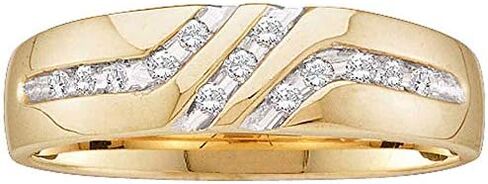 Solid 10k Yellow Gold Men's Round Channel-set Diamond Triple Row Wedding Band Ring 1/8 Ct. in Saudi Arabia