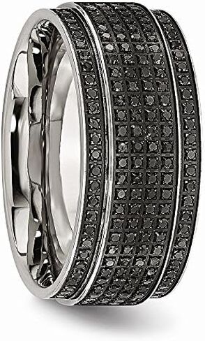 Solid Stainless Steel 1/2ct tw. Diamond Ridged Edge 10mm Men's Wedding Band Ring in Saudi Arabia