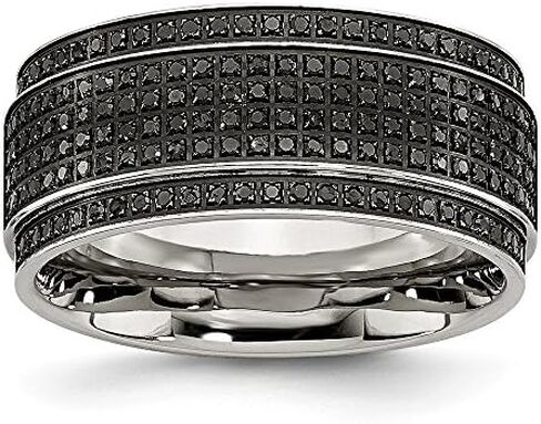 Solid Stainless Steel 1/2ct tw. Diamond Ridged Edge 10mm Men's Wedding Band Ring in Saudi Arabia