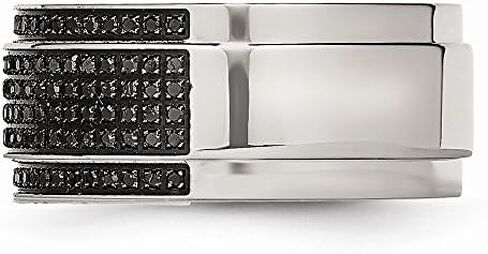 Solid Stainless Steel 1/2ct tw. Diamond Ridged Edge 10mm Men's Wedding Band Ring in Saudi Arabia