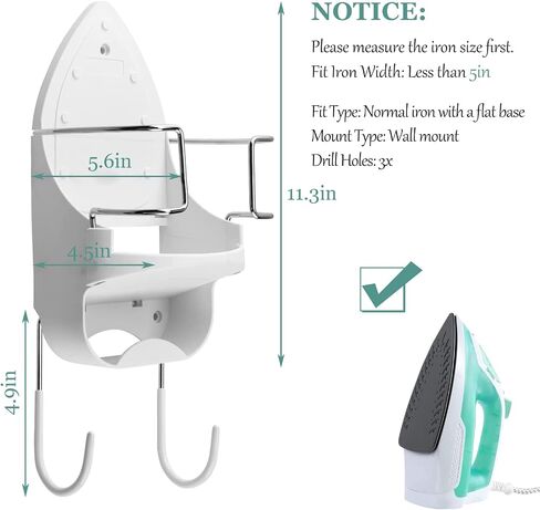 Ironing Board Hanger Wall Mount Electric Iron Holder Iron and Ironing Board Storage Organizer Shelf with Removable Hooks for Household Bathroom Laundry Room (Black) in Saudi Arabia
