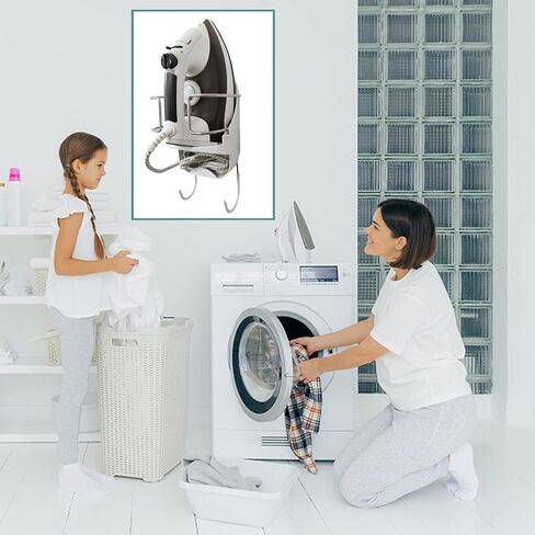 Ironing Board Hanger Wall Mount Electric Iron Holder Iron and Ironing Board Storage Organizer Shelf with Removable Hooks for Household Bathroom Laundry Room (Black) in Saudi Arabia