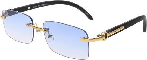 Retro Wood Buffs Vintage Style Gangster Rimless Clear Lens Rectangular Metal & Wood Eye Glasses in Kuwait