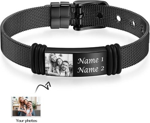 Personalized Custom Name Photo Bracelets for Men Customized Picture Bracelet Gifts for Boyfriend Husband Father Day in Saudi Arabia