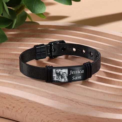 Personalized Custom Name Photo Bracelets for Men Customized Picture Bracelet Gifts for Boyfriend Husband Father Day in Saudi Arabia