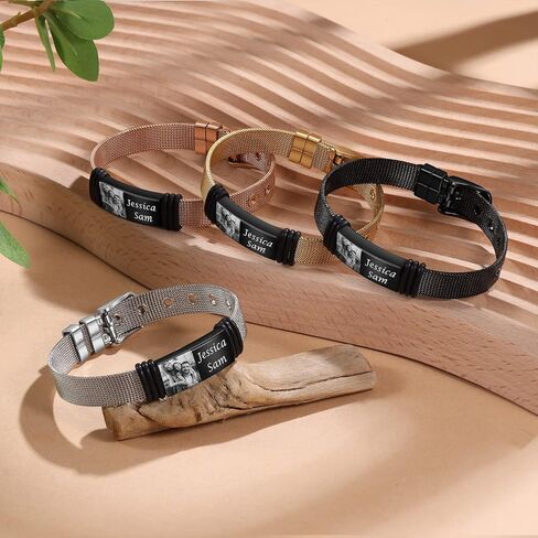 Personalized Custom Name Photo Bracelets for Men Customized Picture Bracelet Gifts for Boyfriend Husband Father Day in Saudi Arabia