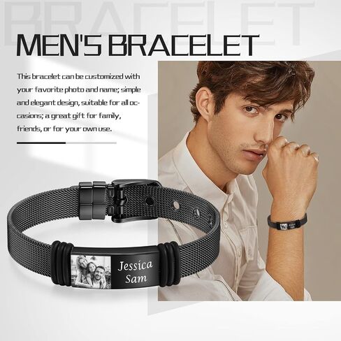 Personalized Custom Name Photo Bracelets for Men Customized Picture Bracelet Gifts for Boyfriend Husband Father Day in Saudi Arabia