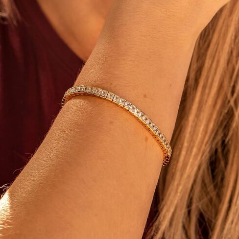 LIFETIME JEWELRY Princess Cut Cubic Zirconia Classic Tennis Bracelet 24k Gold Plated in Saudi Arabia