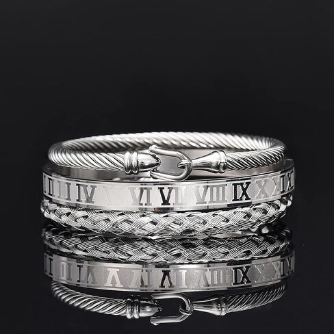 FUNEIA 3PCS Gold Bracelet for Men Stainless Steel Mens Cuff Bracelet Twisted Cable Bracelet Roman Numeral Bangle Bracelet Luxury Bracelets Jewelry Gifts in Saudi Arabia