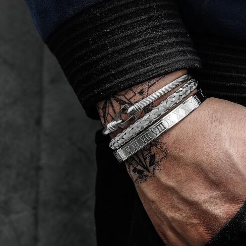 FUNEIA 3PCS Gold Bracelet for Men Stainless Steel Mens Cuff Bracelet Twisted Cable Bracelet Roman Numeral Bangle Bracelet Luxury Bracelets Jewelry Gifts in Saudi Arabia