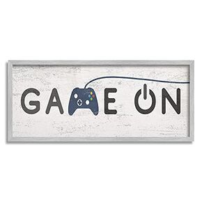 لعبة Stupell Industries Game On Video Gamer Phrase Blue Vintage Controller، صممها Daphne Polselli لوحة فنية جدارية مؤطرة باللون الرمادي، 13 × 30، رمادي in Saudi Arabia