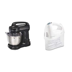 Hamilton Beach Electric Stand Mixer, 4 Quarts, Black with Top Handle & Beach 6-Speed Electric Hand Mixer, Beaters and Whisk, with Snap-On Storage Case, White in Saudi Arabia