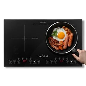 Double Induction Cooktop - Portable 120V Portable Digital Ceramic Dual Burner w/ Kids Safety Lock - Works with Flat Cast Iron Pan,1800 Watt, Touch Sensor Control, 12 Controls -PKSTIND49 in Kuwait