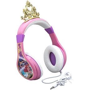 Disney Princess Kids Headphones, Adjustable Headband, Stereo Sound, 3.5Mm Jack, Wired Headphones for Kids, Tangle-Free, Volume Control, Foldable, Childrens Headphones Over Ear for School Home, Travel