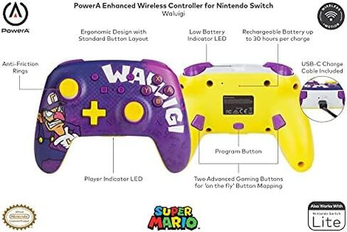 PowerA Enhanced Wireless Controller for Nintendo Switch - Waluigi, Nintendo Switch Lite, Gamepad, game controller, Bluetooth controller, rechargeable in Saudi Arabia