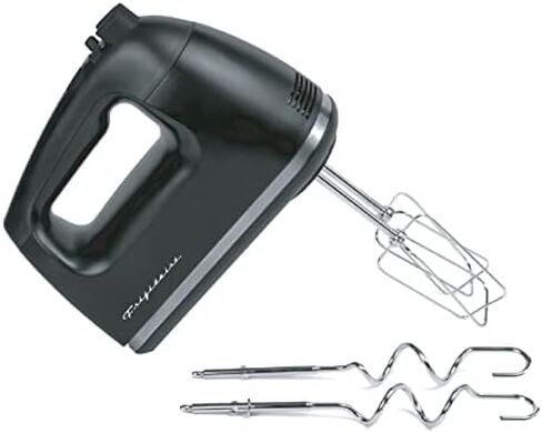 FRIGIDAIRE EHMX100-BLACK Hand Mixer Whisk with Chrome Beater, Dough Hook, 5 Speed and Turbo Button 250 w, 250w, Black in Saudi Arabia